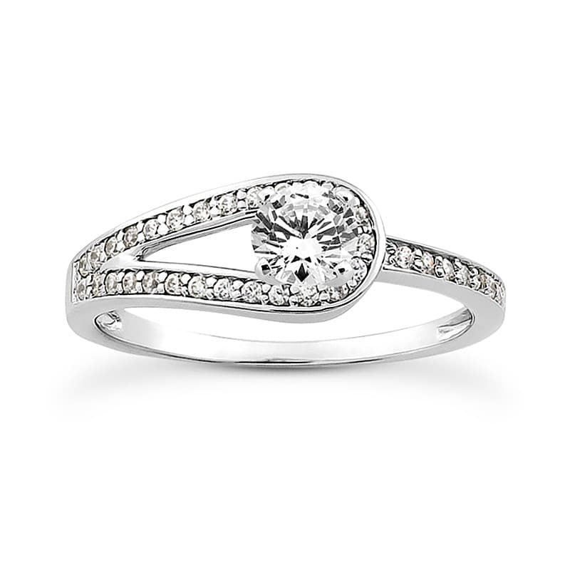 Ladies 14KT White Gold Platinum Round Diamond Tailored Engagement Set ENS3004-A