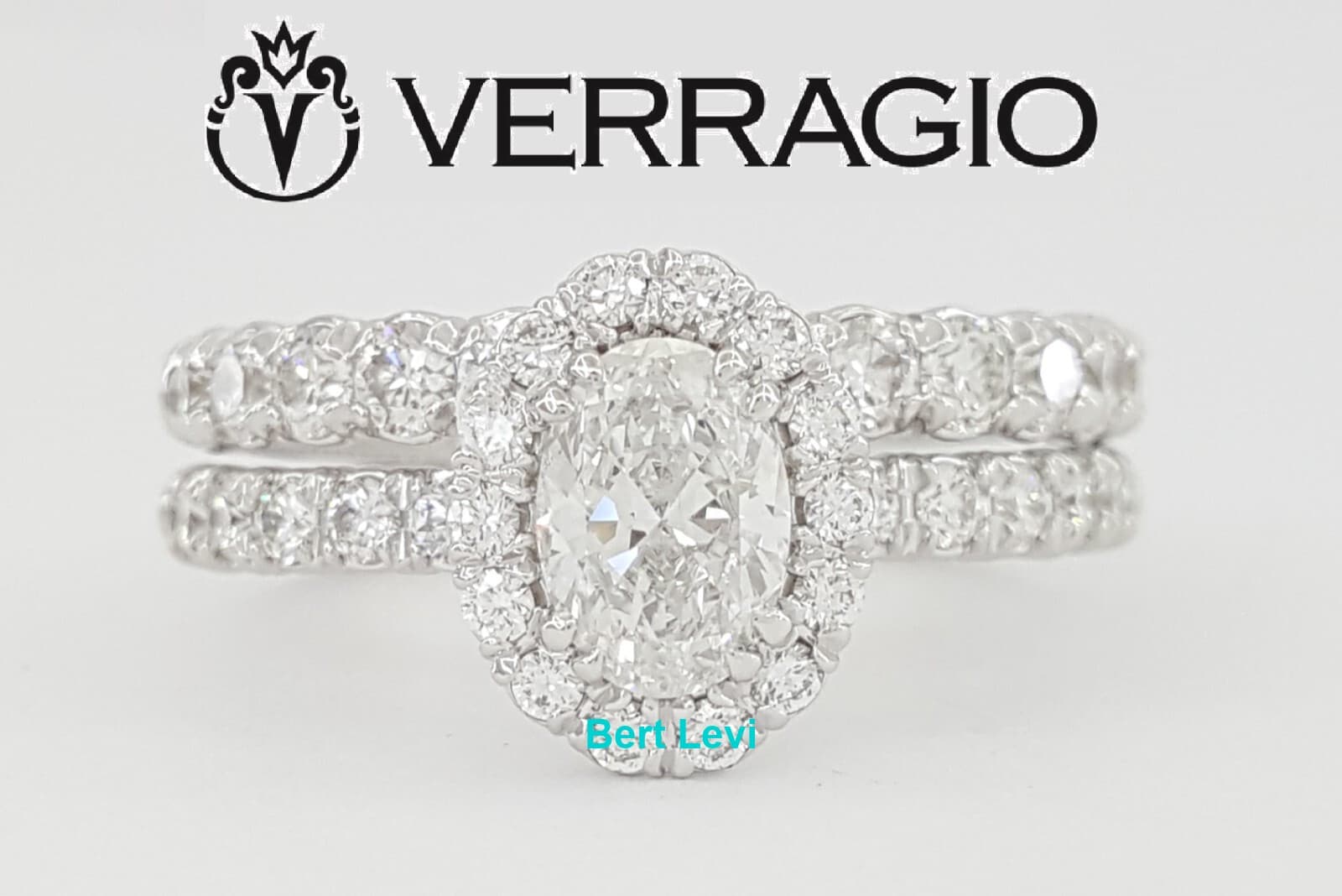 Verragio Renaissance 1.95 ct Oval Diamond Halo Engagement Ring Set 14k $12K