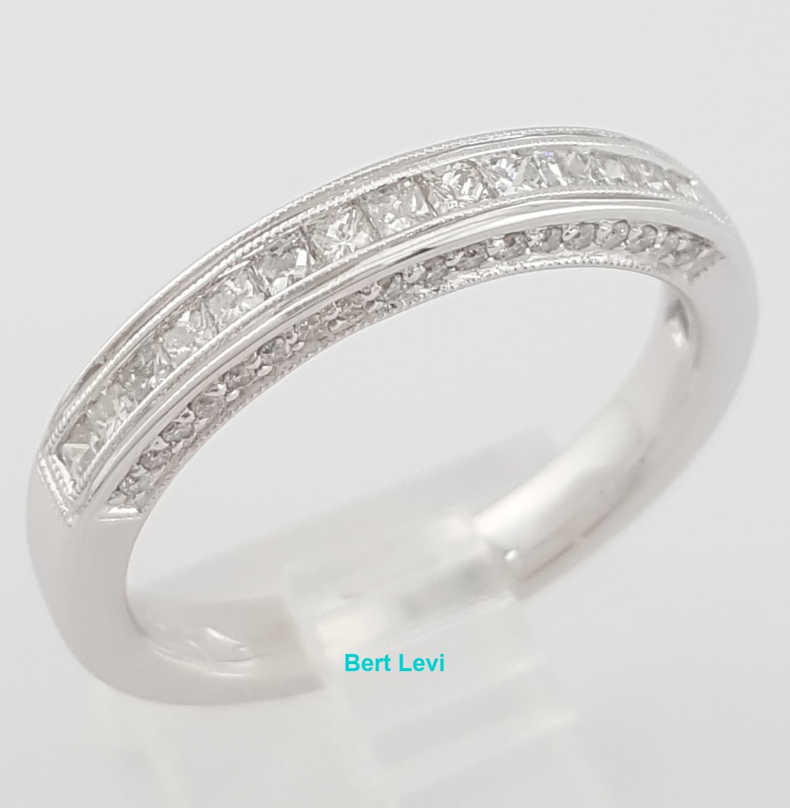 Half Circle Princess Diamond Milgrain Wedding Band 0.6 ct 14k White Gold 3 mm