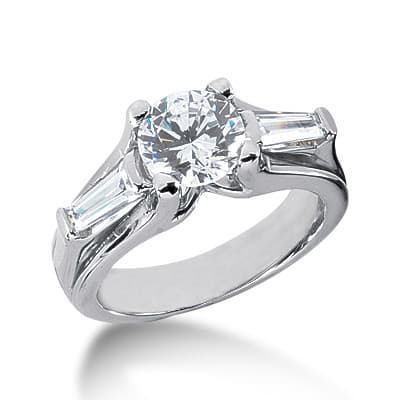 Ladies 14KT White Gold Platinum Three Stones Engagement Ring ENR1663
