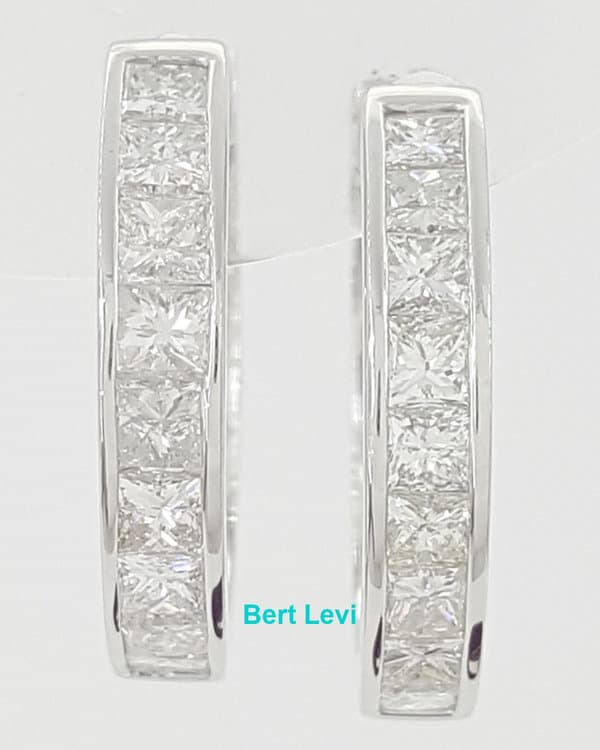 Princess Cut Diamond Hugger Hoop Earrings 15.3 mm 0.84 ct 14K White Gold