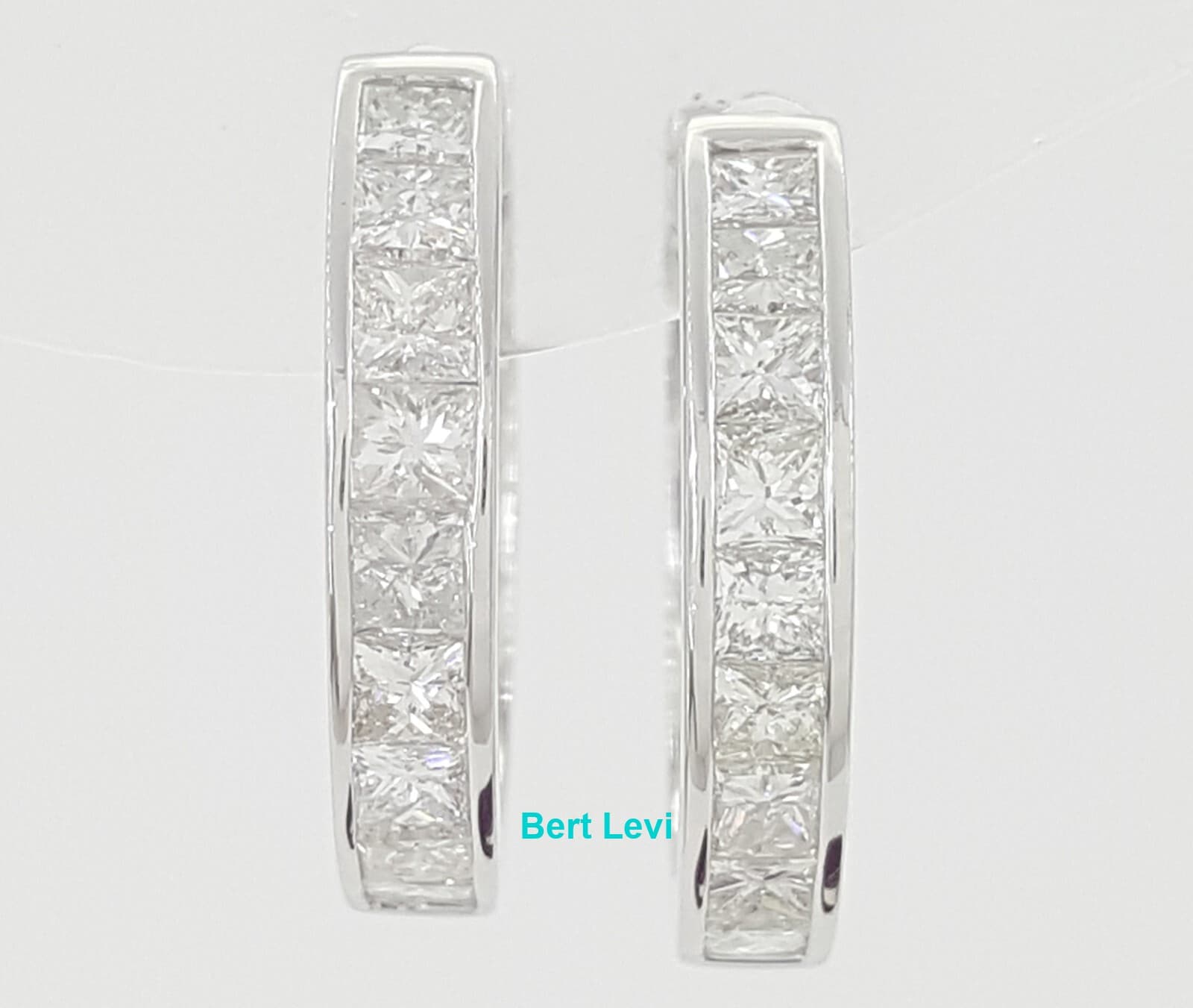 Princess Cut Diamond Hugger Hoop Earrings 15.3 mm 0.84 ct 14K White Gold
