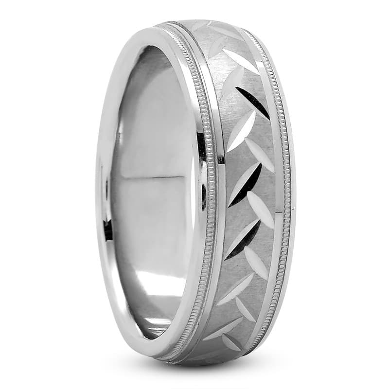 Mens 14KT White Gold Platinum Traditional Wedding Band M274