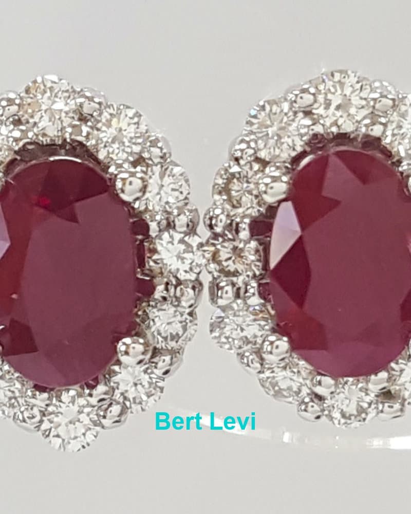 Burma Oval Ruby Diamond Halo Stud Earrings 1.78 ct 14k White Gold Retail $4K