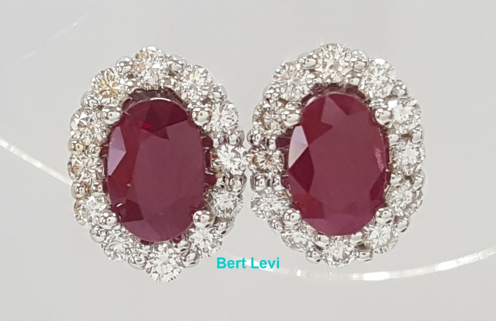 Burma Oval Ruby Diamond Halo Stud Earrings 1.78 ct 14k White Gold Retail $4K