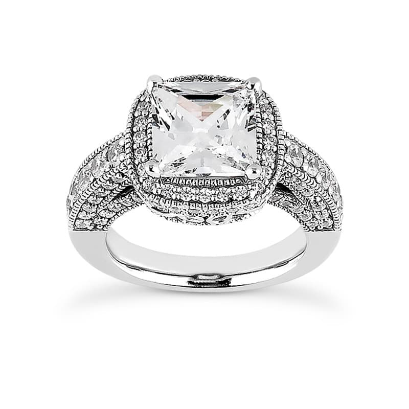 Ladies 14KT White Gold Platinum Antique Engagement Ring ENR7731