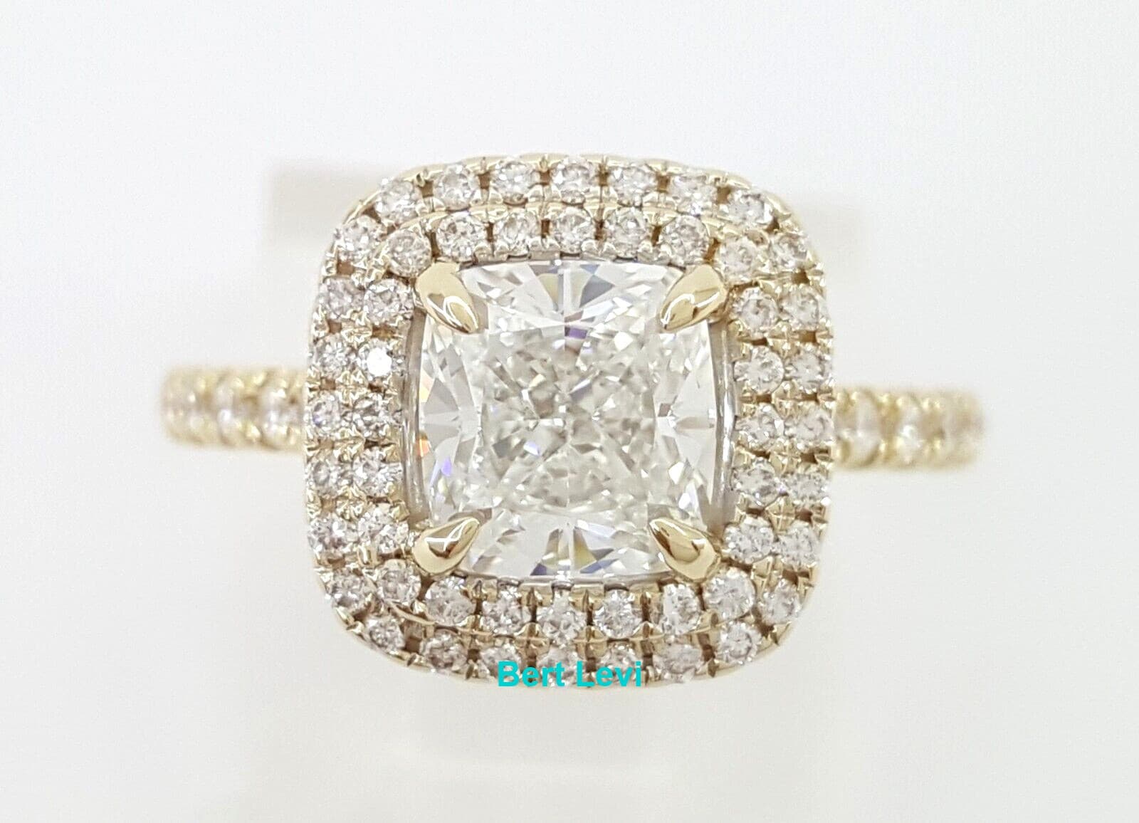 Cushion Cut Diamond Double Halo Engagement Ring 1.8 ct 14K Y Gold GIA Rtl $13.7