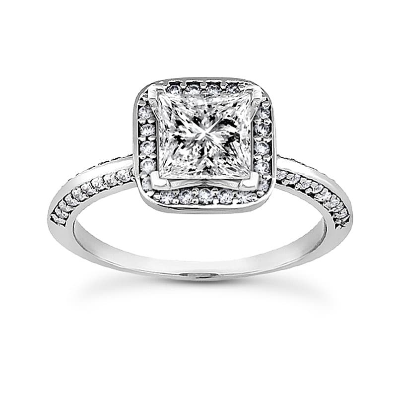 Ladies 14KT White Gold Platinum Round Diamond Tailored Engagement Set ENS3154-A