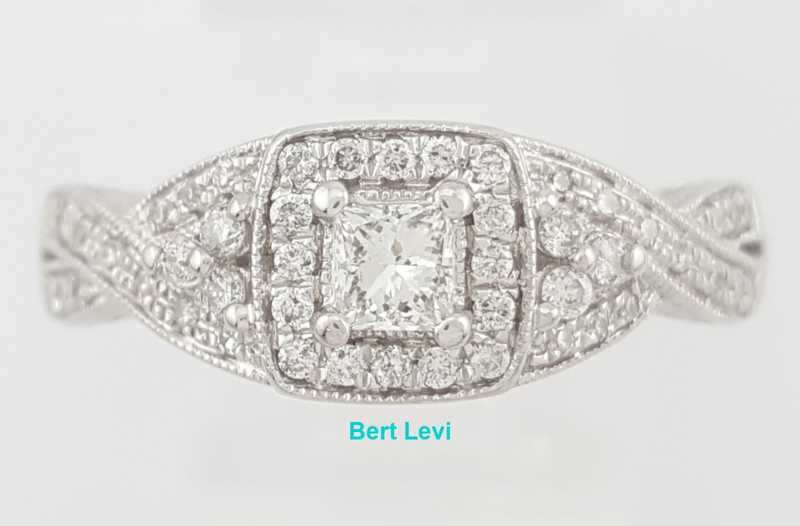 Princess Diamond Halo Crossover Engagement Ring 0.5 ct 14k White Gold
