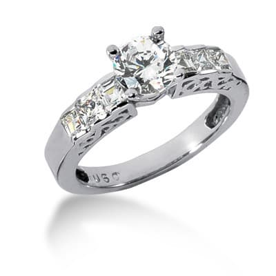 Ladies 14KT White Gold Platinum Fancy Engagement Set ENS614-A