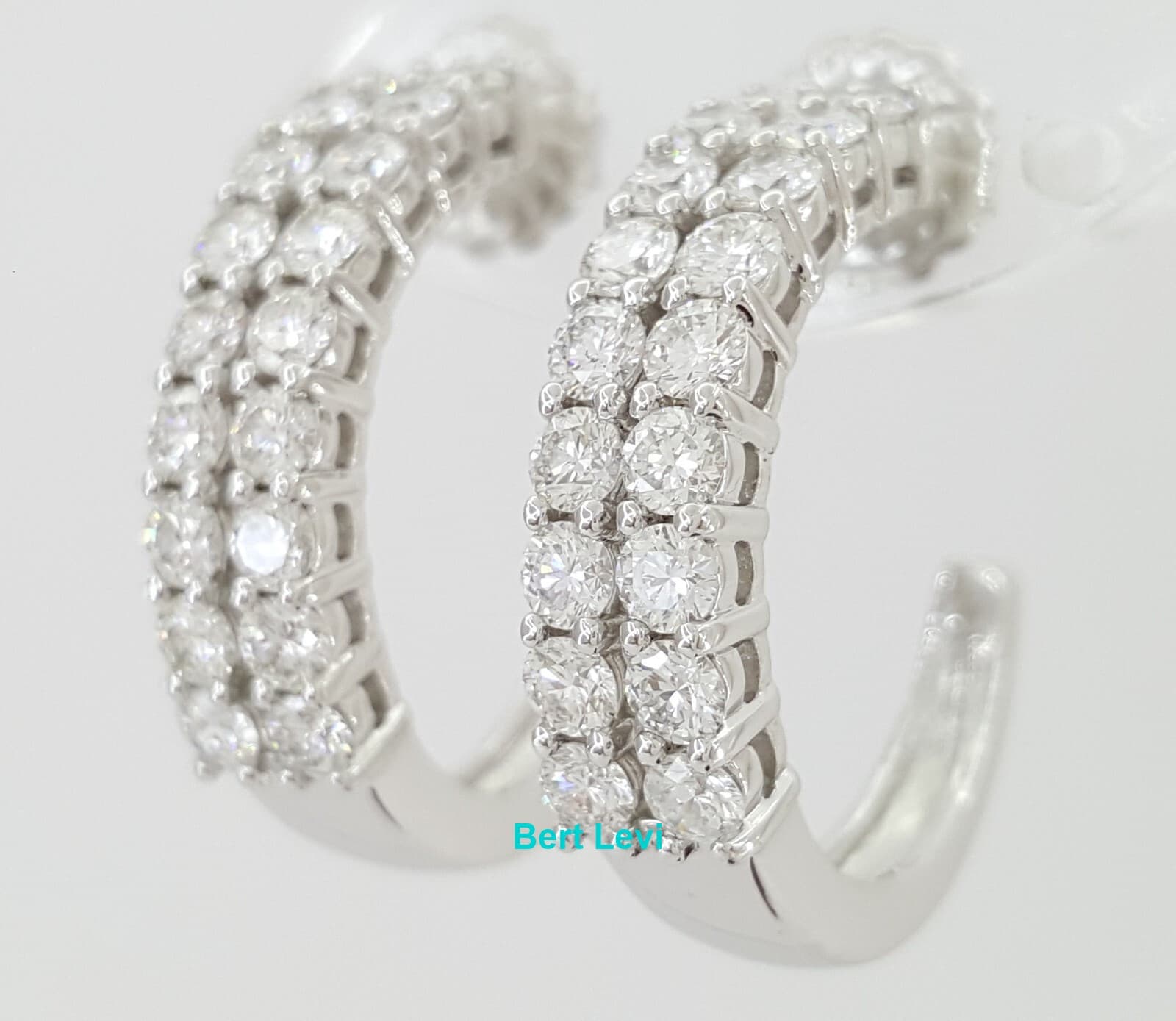 Diamond Double Row Half Hoop Earrings 2.2 ct 14K White Gold Retail $5,995