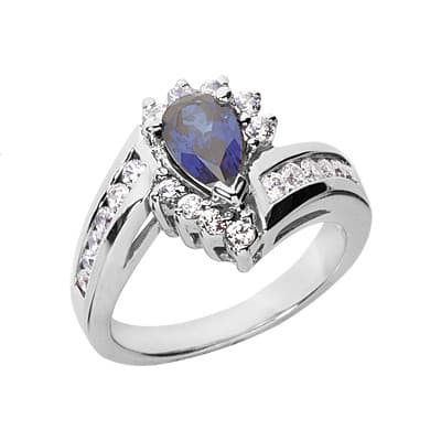 Ladies 14KT White Gold Platinum Pear Diamond Color Stone Ring CSR1020