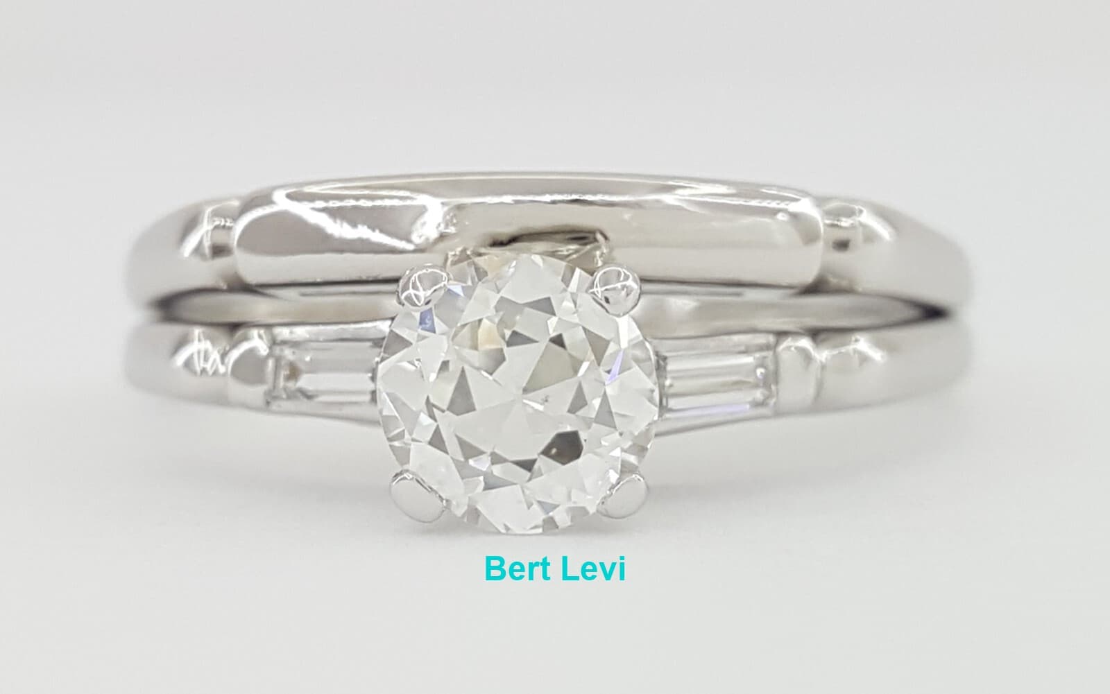Art Deco Old European Diamond 0.63 ct Engagement Ring Wedding Band 14k W Gold