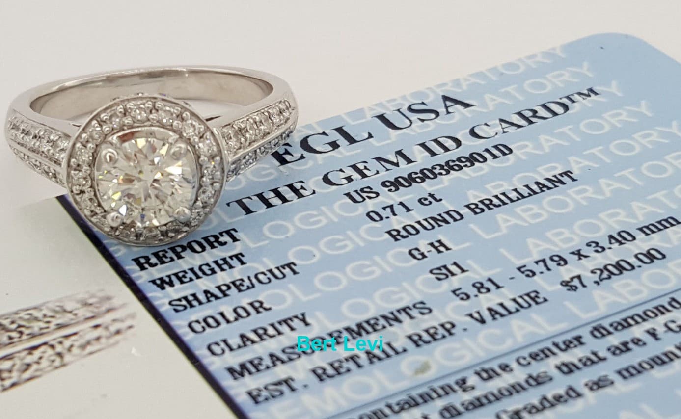1.28 ct 14K White Gold Round Cut Diamond Halo Engagement Ring EGL Rtl $7,200