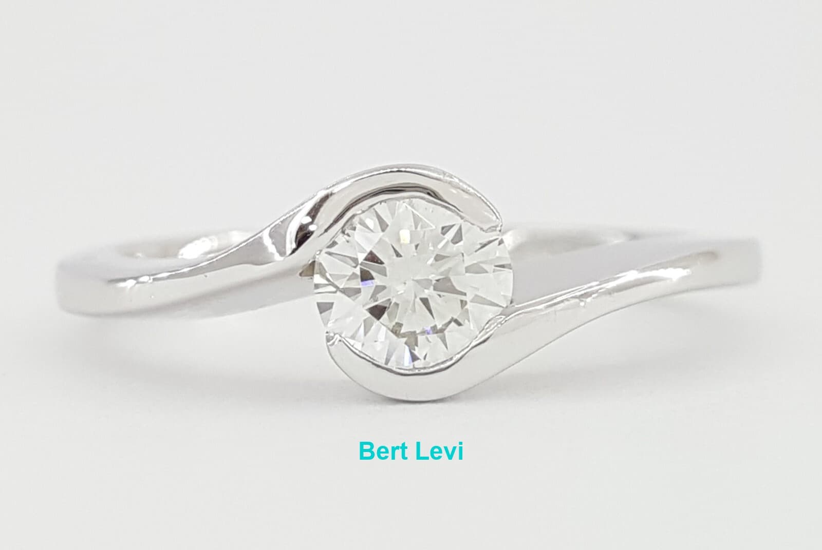 Round Cut Diamond ByPass Solitaire Engagement Ring 0.52 ct 14k White Gold