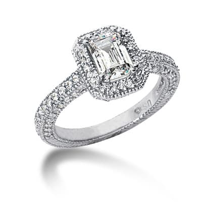Ladies 14KT White Gold Platinum Emerald Cut Diamond Halo Engagement Ring ENR6542