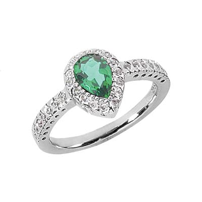 Ladies 14KT White Gold Platinum Pear Diamond Color Stone Ring CSR377