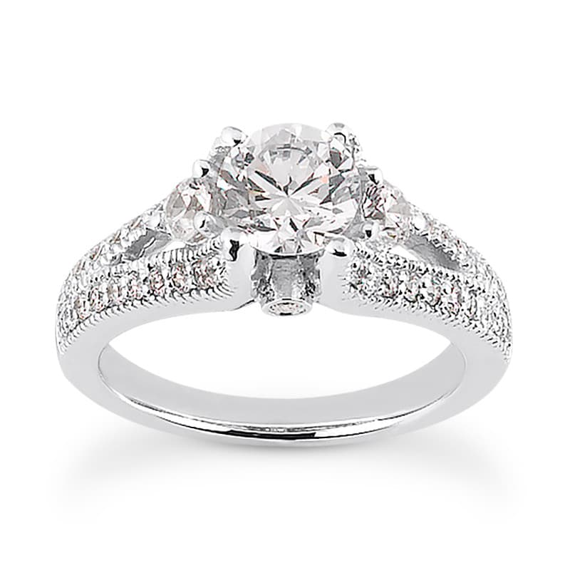 Ladies 14KT White Gold Platinum Round Diamond Fancy Engagement Ring ENR8794