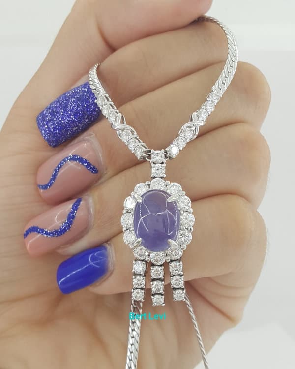 Platinum Oval Cabochon Star Sapphire & Diamonds Necklace 11.37 ctw
