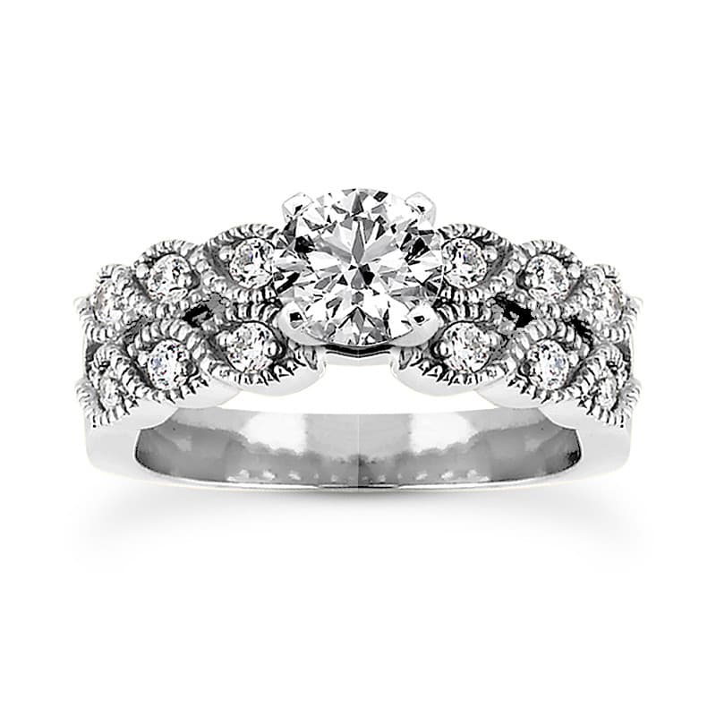 Ladies 14KT White Gold Platinum Antique Engagement Set ENS1711-A