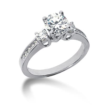 Ladies 14KT White Gold Platinum Three Stones Engagement Ring ENR6331