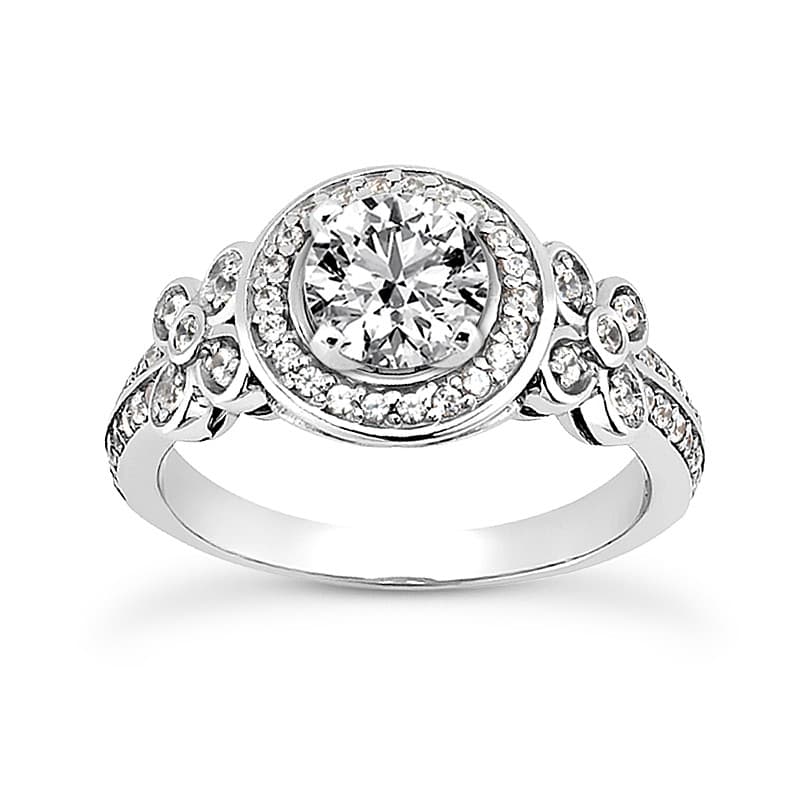 Ladies 14KT White Gold Platinum Round Diamond Tailored Engagement Set ENS3201-A