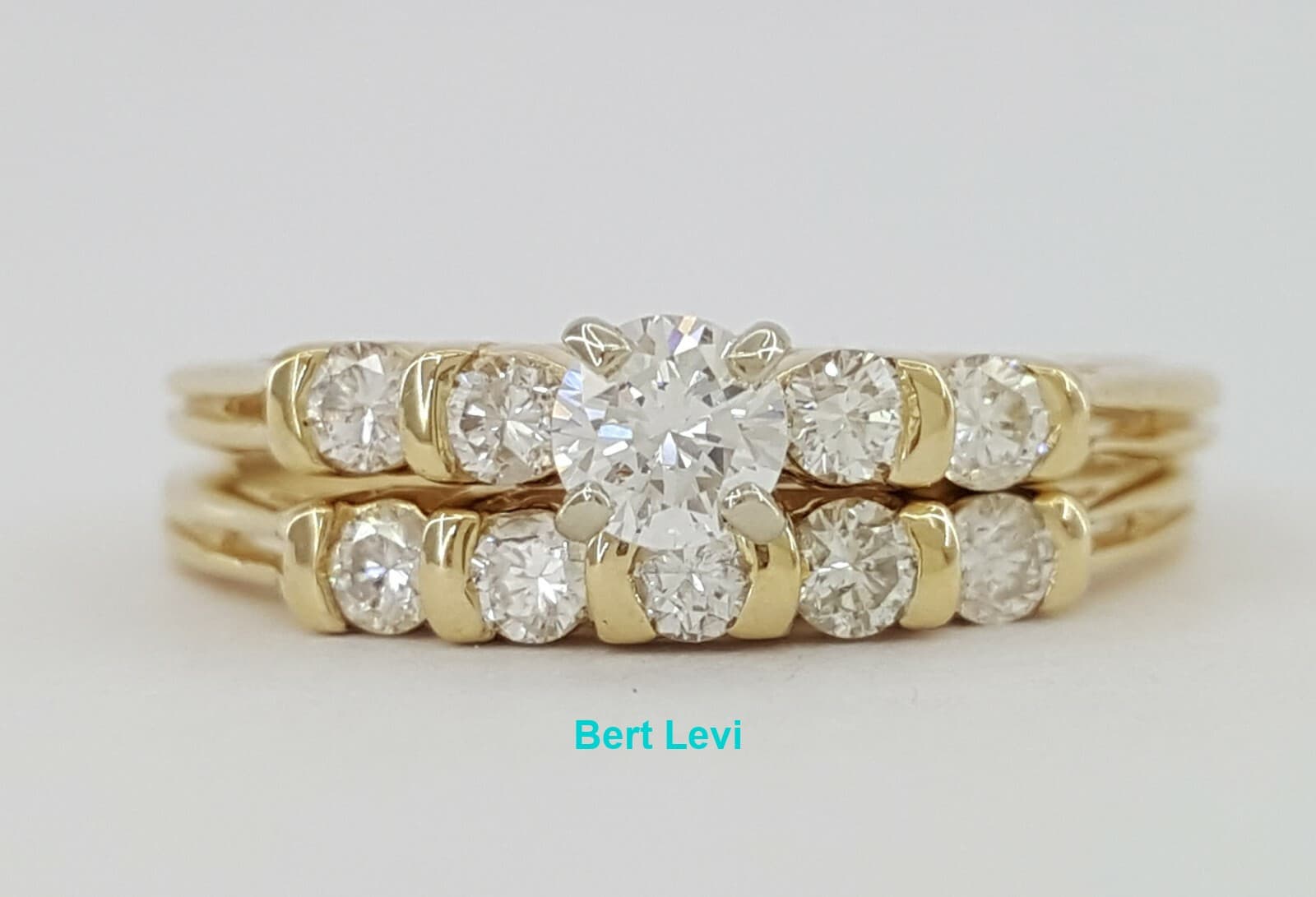 0.60 ct 14K Yellow Gold 5 Five-Stone Round Cut Diamond Engagement Ring Set