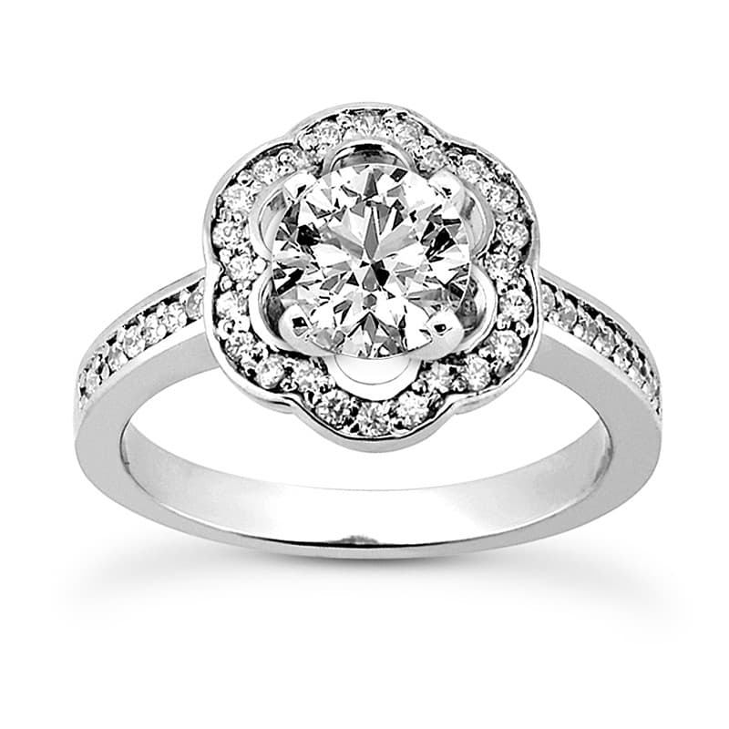 Ladies 14KT White Gold Platinum Round Diamond Tailored Engagement Set ENS3268-A