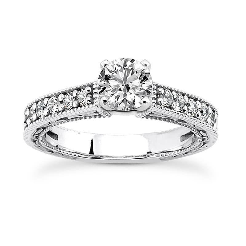 Ladies 14KT White Gold Platinum Round Diamond Tailored Engagement Set ENS3639-A