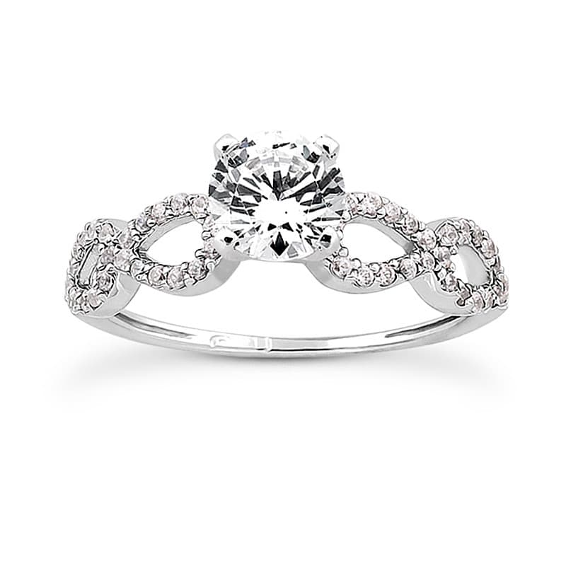 Ladies 14KT White Gold Platinum Round Diamond Tailored Engagement Set ENS3040-A