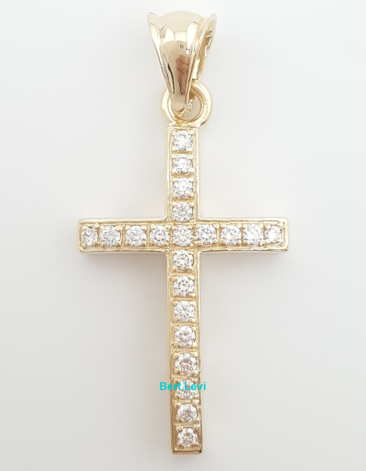 Round Brilliant Diamond Cross Pendant 14k Yellow Gold 0.7 ct 1.8" 7.3 grams