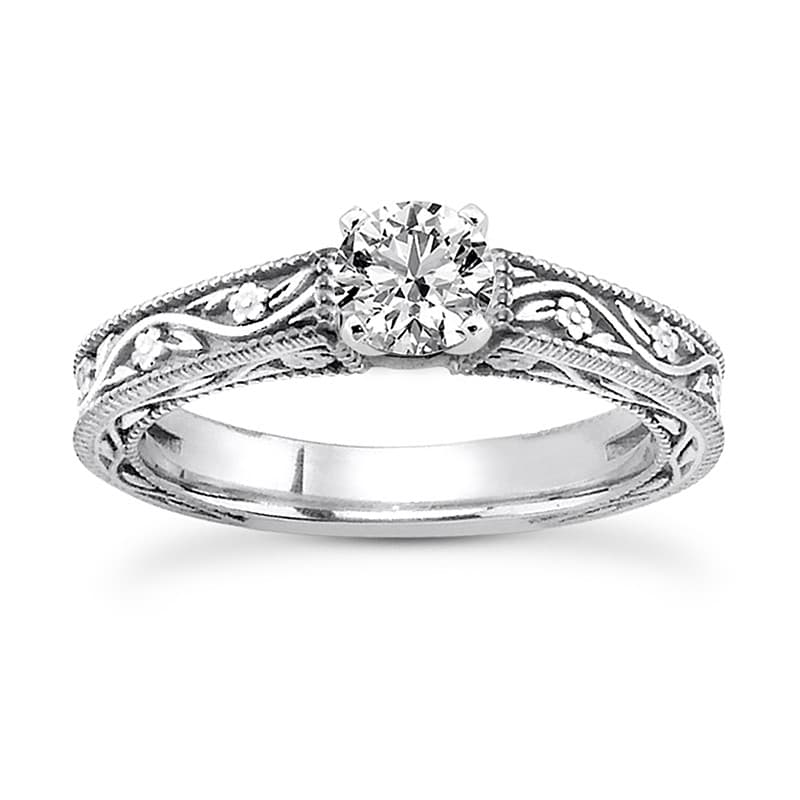 Ladies 14KT White Gold Platinum Solitaire Engagement Set ENS3549-A