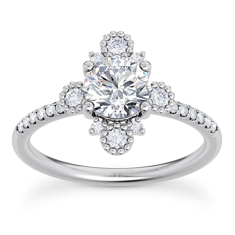 Ladies 14KT White Gold Platinum Round Diamond Halo Engagement Ring ENR9784-1