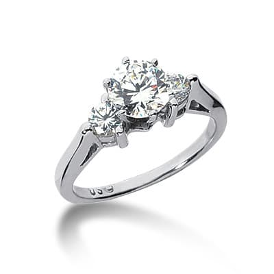 Ladies White Gold Platinum Round Diamond Three Stones Engagement Ring ENR1620