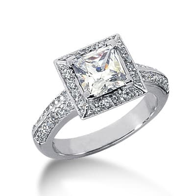 Ladies 14KT White Gold Platinum Princess Diamond Halo Engagement Ring ENR3008