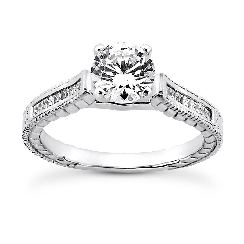 Ladies White Gold Platinum Princess Diamond Tailored Engagement Set ENS3222-A