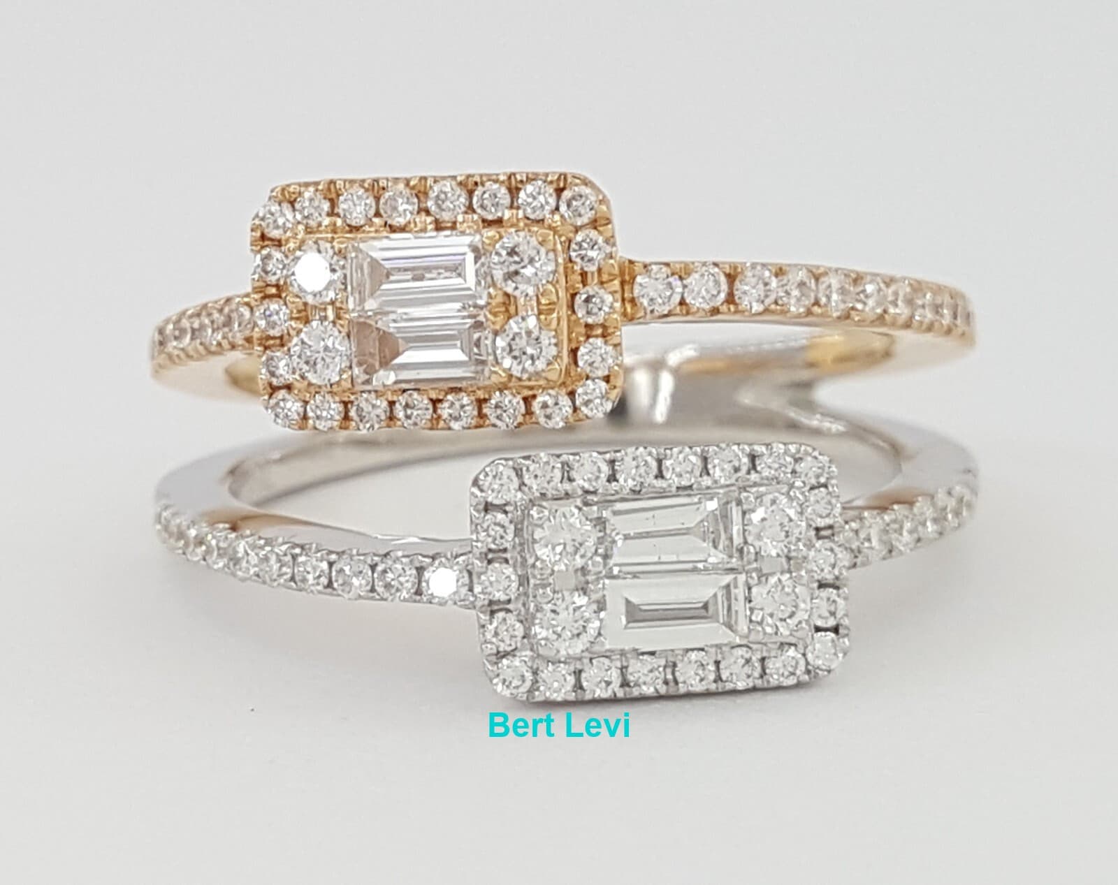 Baguette Round Diamond 18k Rose White Gold By-Pass Halo Ring 0.76 ct Rtl $3,350