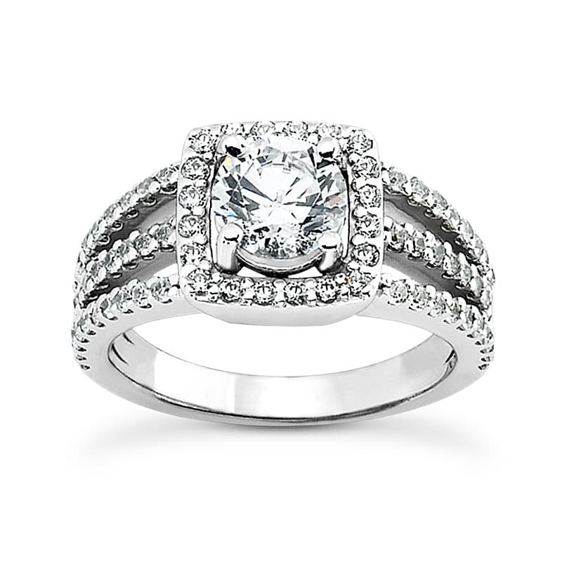 Ladies 14KT White Gold Platinum Round Diamond Halo Engagement Set ENS1905-A