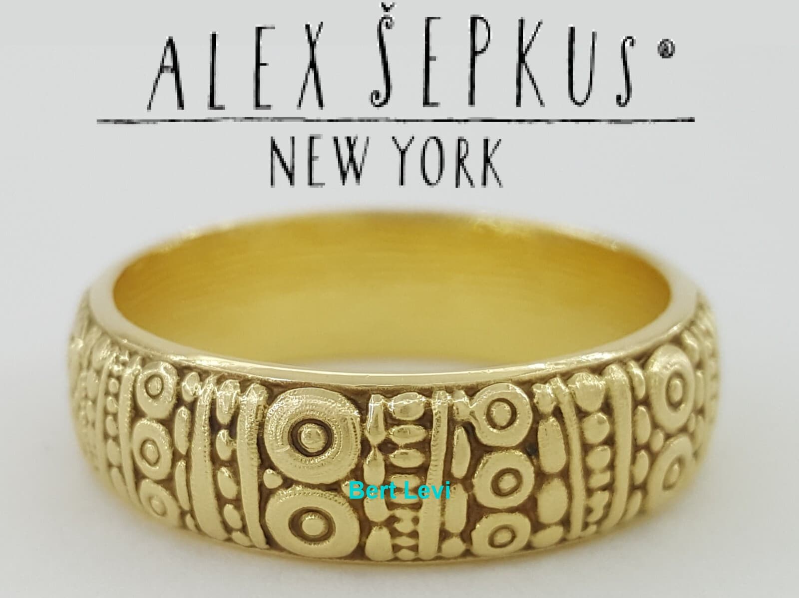 Alex Sepkus Carved 18K Yellow Gold Wedding Band Ring 6.7 mm Size 10.75