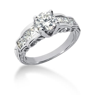 Ladies 14KT White Gold Platinum Fancy Engagement Set ENS823-A