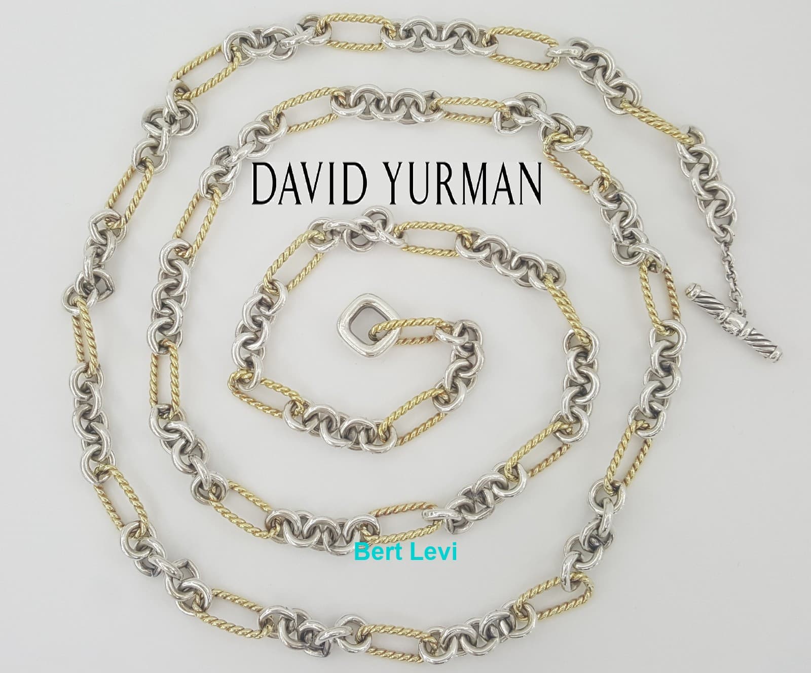 David Yurman Figaro Toggle Link Necklace 18k Yellow Gold & Silver 36" 90.5 Grams
