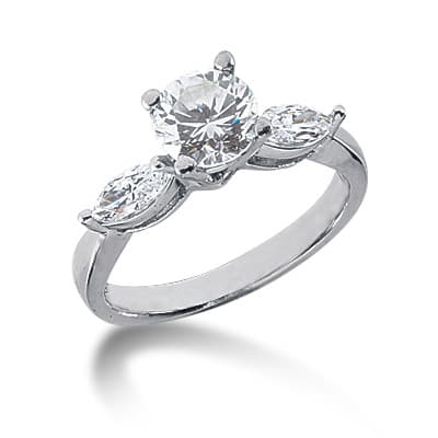 Ladies 14KT White Gold Platinum Three Stones Engagement Ring ENR2510