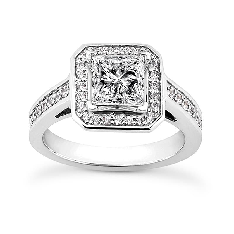 Ladies 14KT White Gold Platinum Round Diamond Tailored Engagement Set ENS3250-A