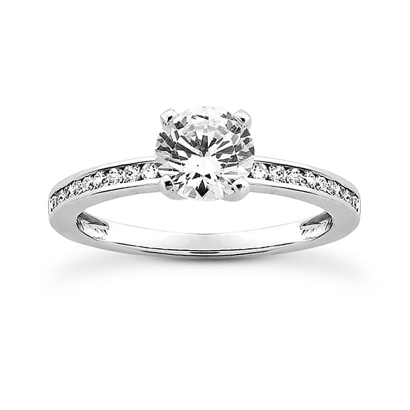 Ladies 14KT White Gold Platinum Round Diamond Tailored Engagement Set ENS3046-A