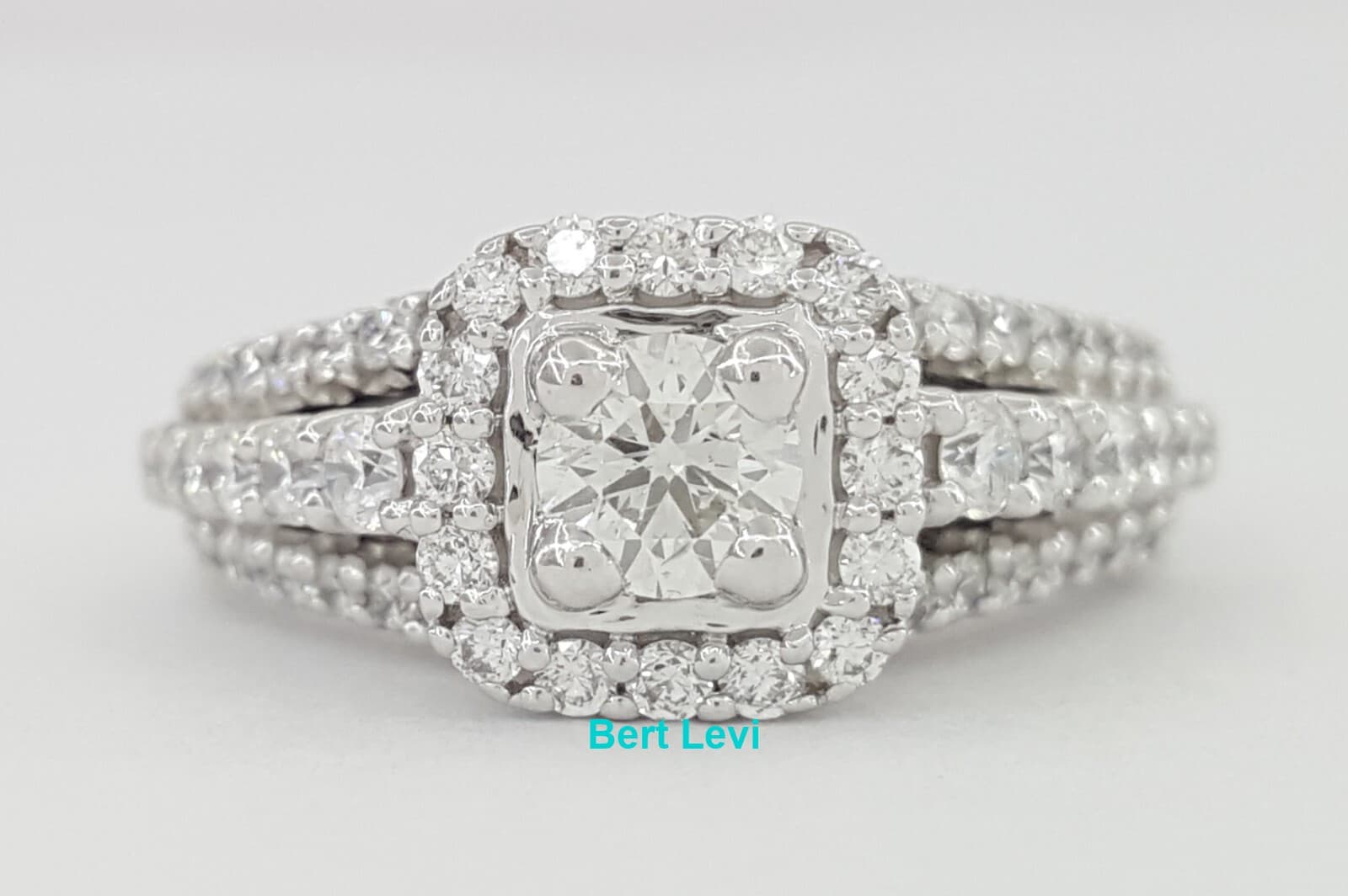 Round Brilliant Cut Diamond Halo Engagement Ring in 14K White Gold 1 ct