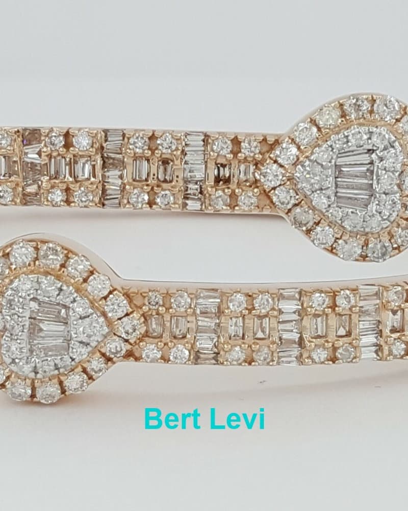 Baguette + Round Diamond Heart Bangle 4.7 ct 14K Rose Gold 22.2 gram Rtl $10.5K