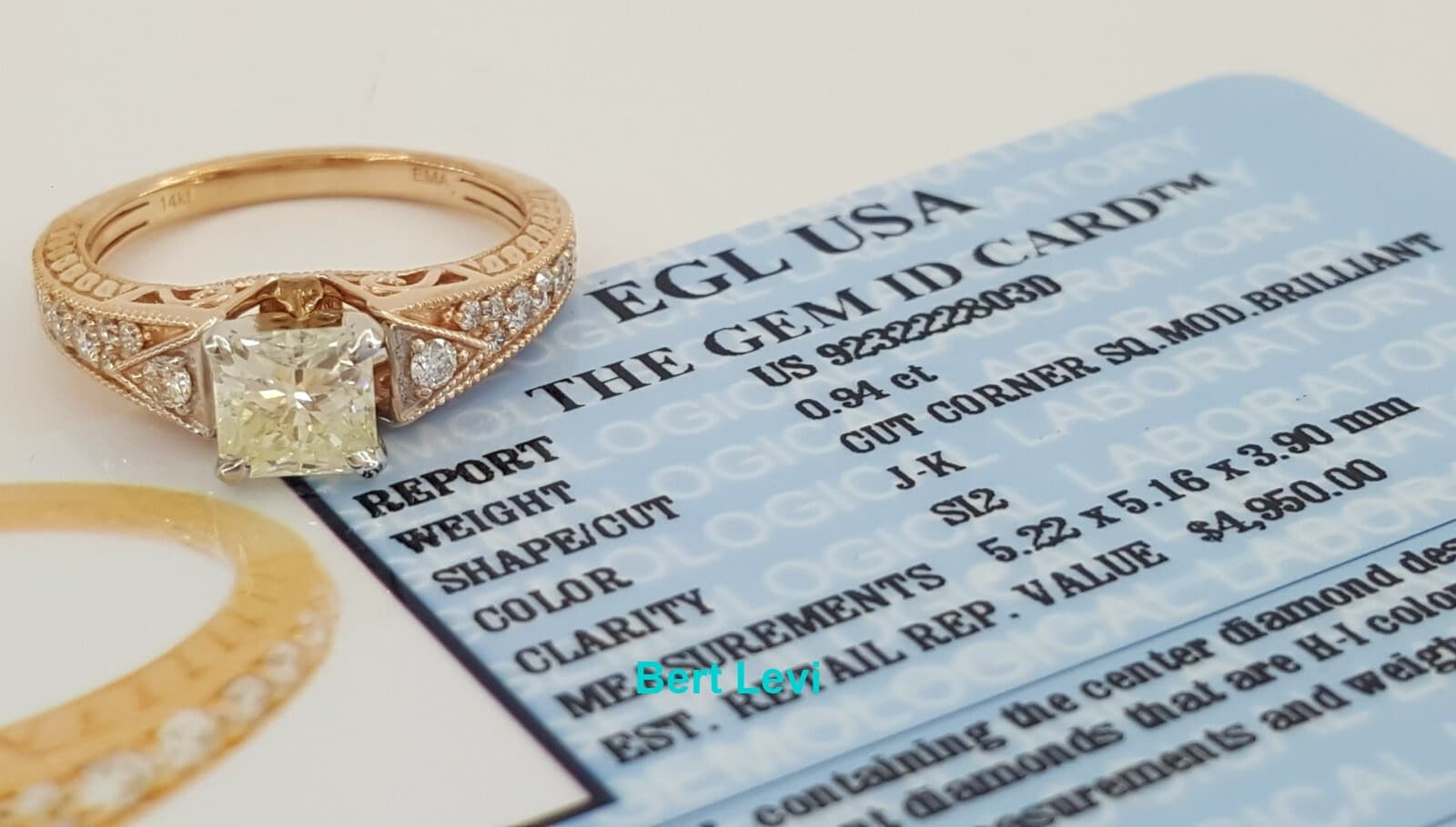 Radiant Cut Diamond Engagement Ring EGL-USA 1.24 ct 14K Rose Gold Rtl $4,950