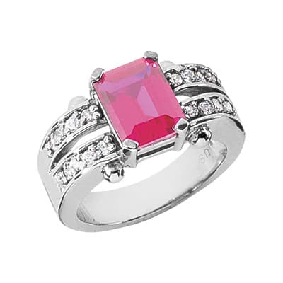 Ladies 14KT White Gold Platinum Emerald Cut Diamond Color Stone Ring CSR124-10x8