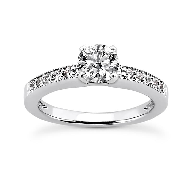 Ladies 14KT White Gold Platinum Round Diamond Tailored Engagement Set ENS1160-A