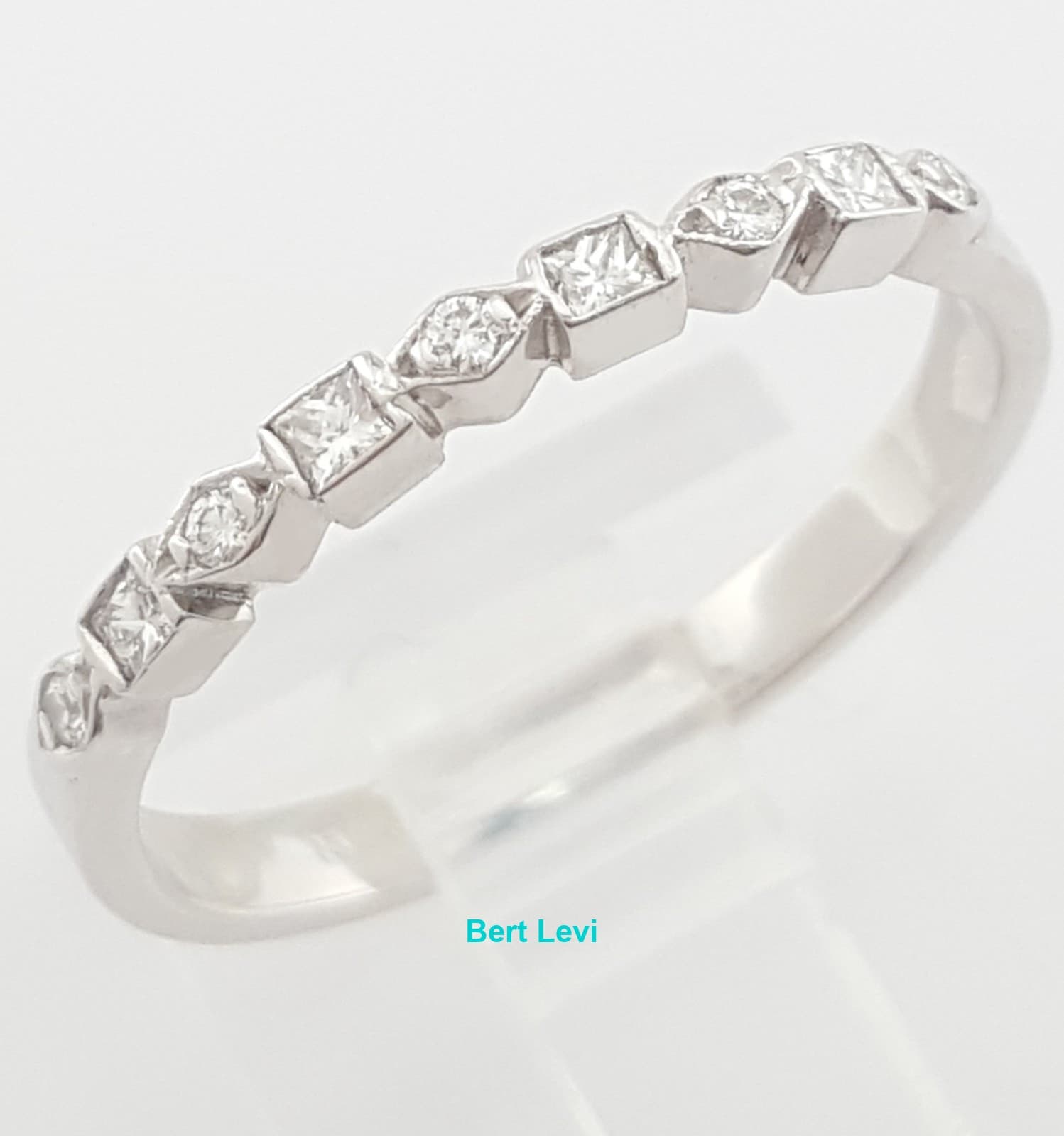 Round & Princess Diamond Wedding Band 0.2 ct 2.2 mm 14k White Gold